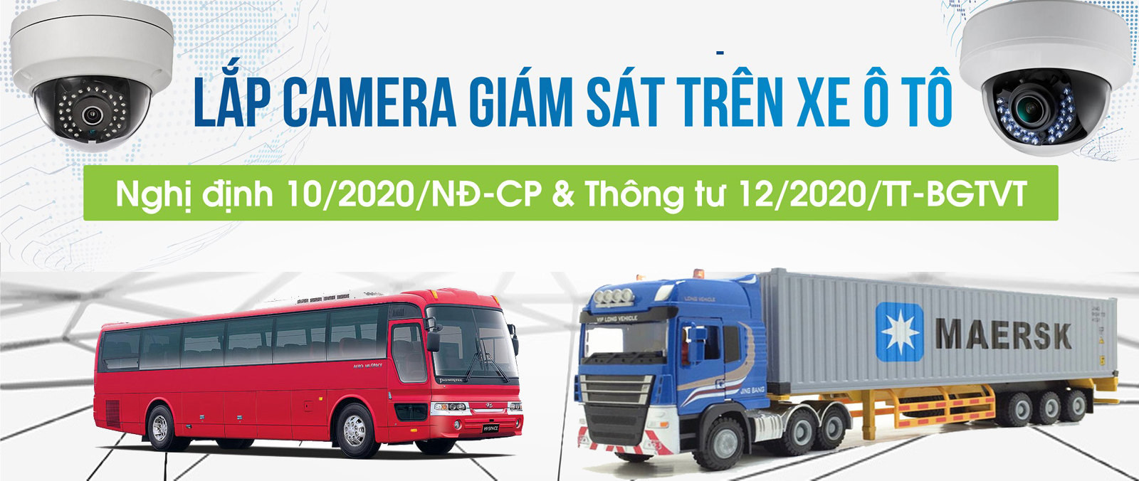 Theo Nghị định 10/2020/NĐ-CP, các xe dưới đây bắt buộc phải lắp đặt camera giám sát, ghi hình:
Ô tô kinh doanh vận tải hành khách có sức chứa từ 9 chỗ trở lên (bao gồm cả lái xe),
Xe vận tải hàng hóa bằng container
Xe đầu kéo
Tùy vào loại xe mà đơn vị kinh doanh vận tải bố trí vị trí lắp đặt, số lượng camera đảm bảo bao quát toàn bộ hình ảnh lái xe đang làm việc, khoang hành khách, cửa lên xuống của xe.